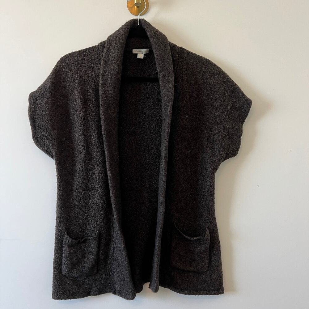Garnet Hill Chocolate Brown Short Sleeve Wool Blend Knit Vest Top Womens Large